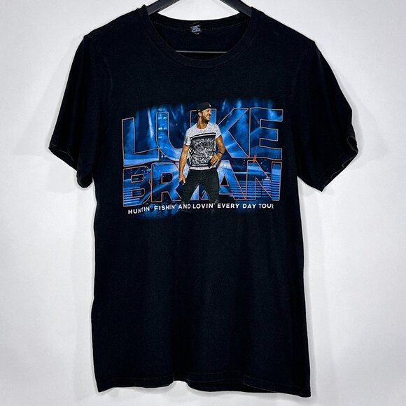 Luke Bryan Huntin Fishin & Lovin Every Day 2017 Tour Black T Shirt Size S - Picture 1 of 13